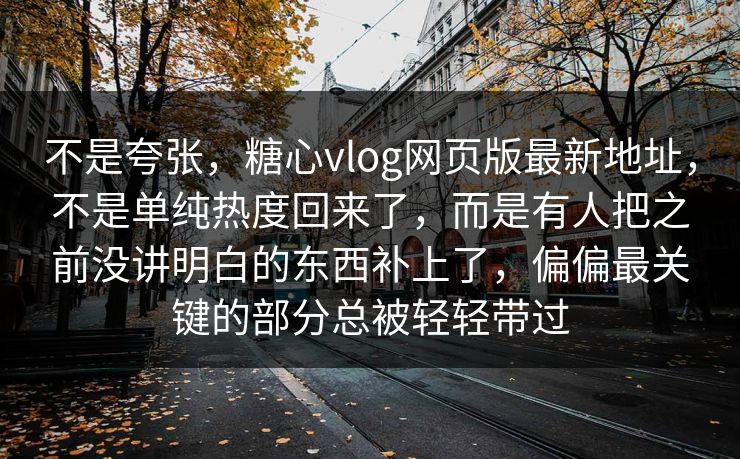 不是夸张，糖心vlog网页版最新地址，不是单纯热度回来了，而是有人把之前没讲明白的东西补上了，偏偏最关键的部分总被轻轻带过