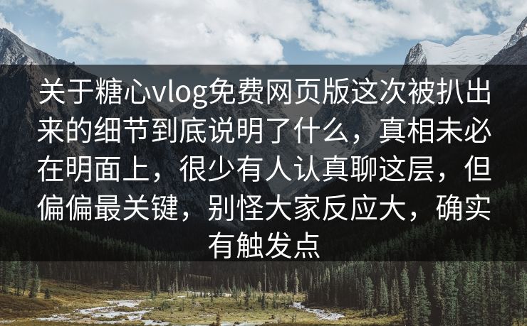 关于糖心vlog免费网页版这次被扒出来的细节到底说明了什么，真相未必在明面上，很少有人认真聊这层，但偏偏最关键，别怪大家反应大，确实有触发点