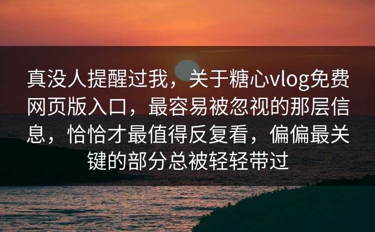 真没人提醒过我，关于糖心vlog免费网页版入口，最容易被忽视的那层信息，恰恰才最值得反复看，偏偏最关键的部分总被轻轻带过